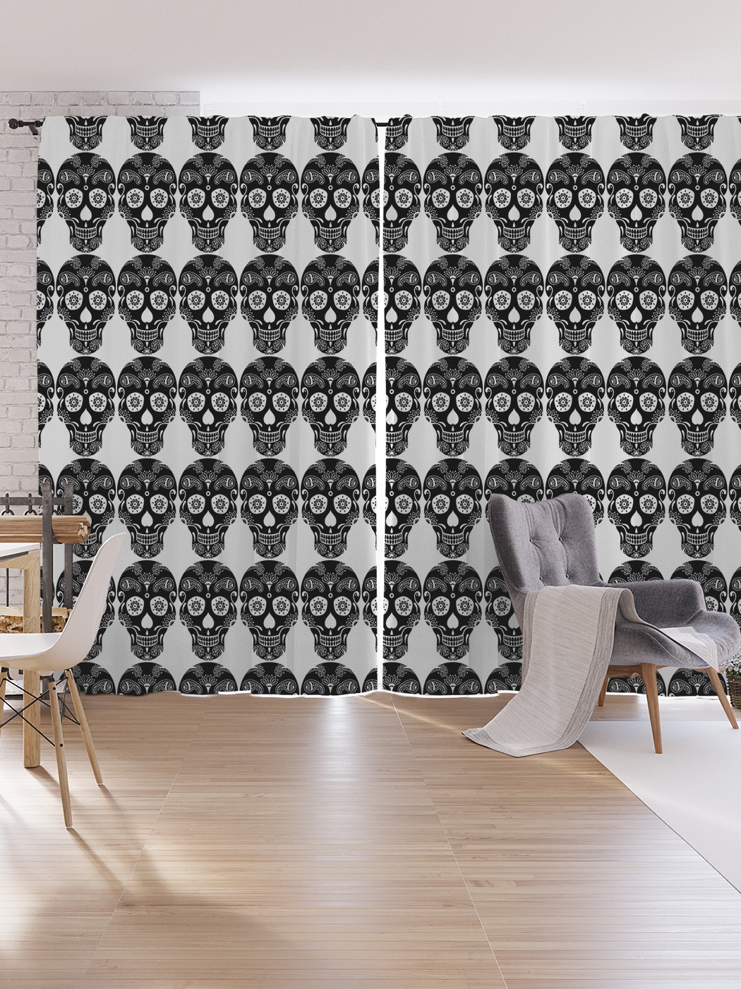 

Шторы под лён JoyArty "Сахарный череп в графике", серия Oxford DeLux, 340х265 см, Сахарный череп в графике