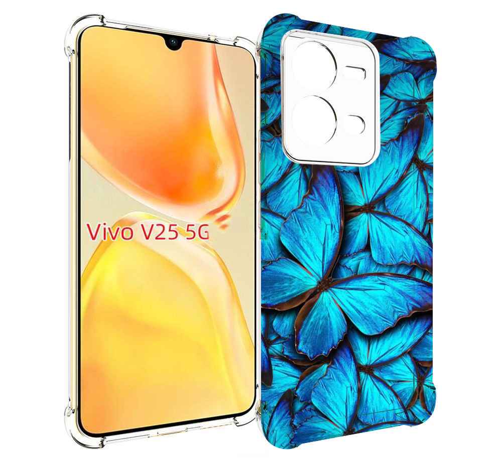 

Чехол MyPads бирюзовые бабочки для Vivo V25 5G / V25e, Прозрачный, Tocco