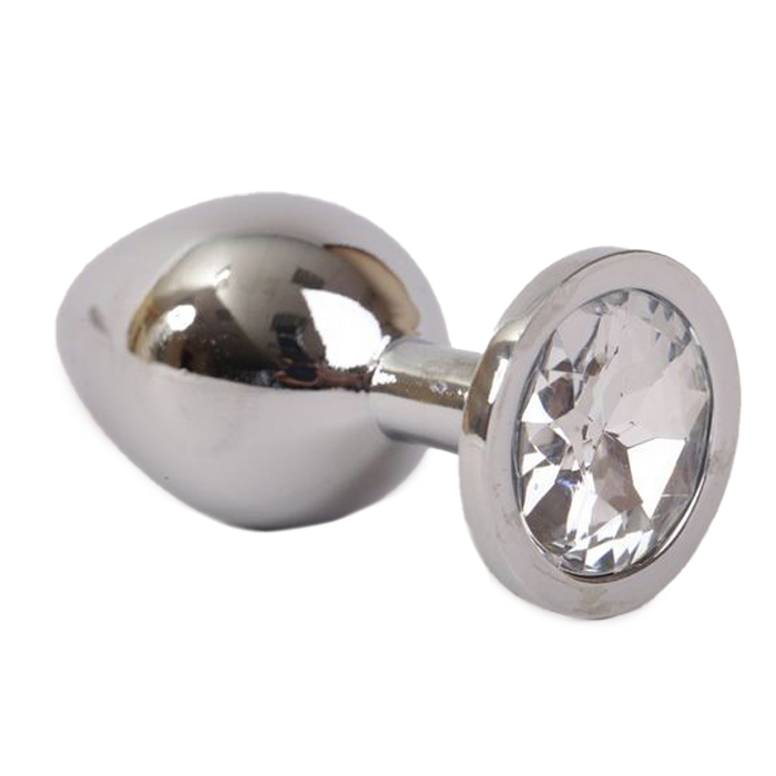 Серебристая анальная пробка с прозрачным стразом 9,5 см