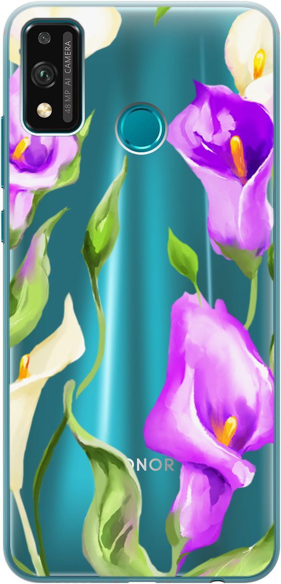 

Силиконовый чехол на Honor 9X Lite с принтом "Amazing Callas" прозрачный, Прозрачный;фиолетовый, 5231