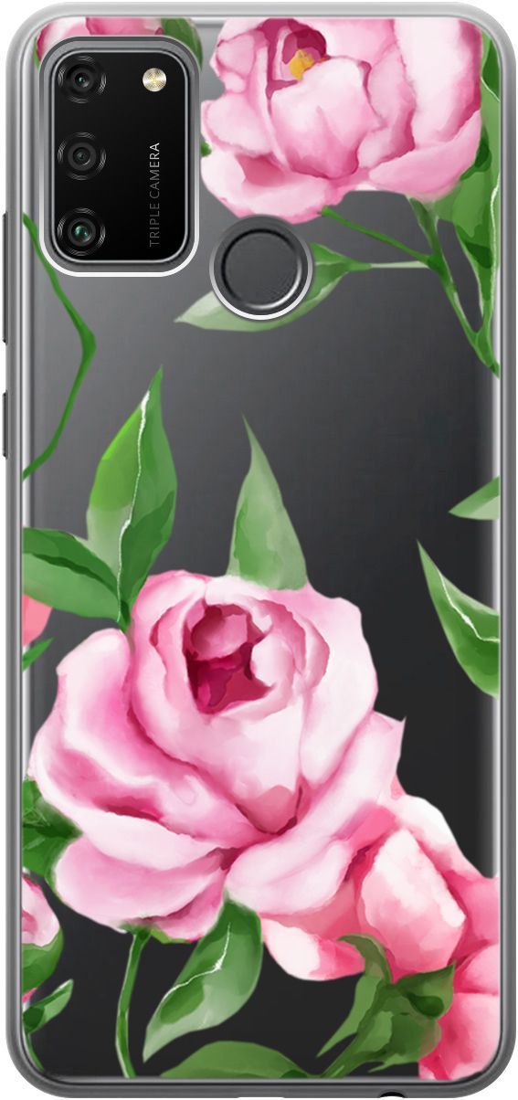 

Силиконовый чехол на Honor 9A с 3D принтом "Amazing Peonies" прозрачный, Прозрачный;розовый, 5228