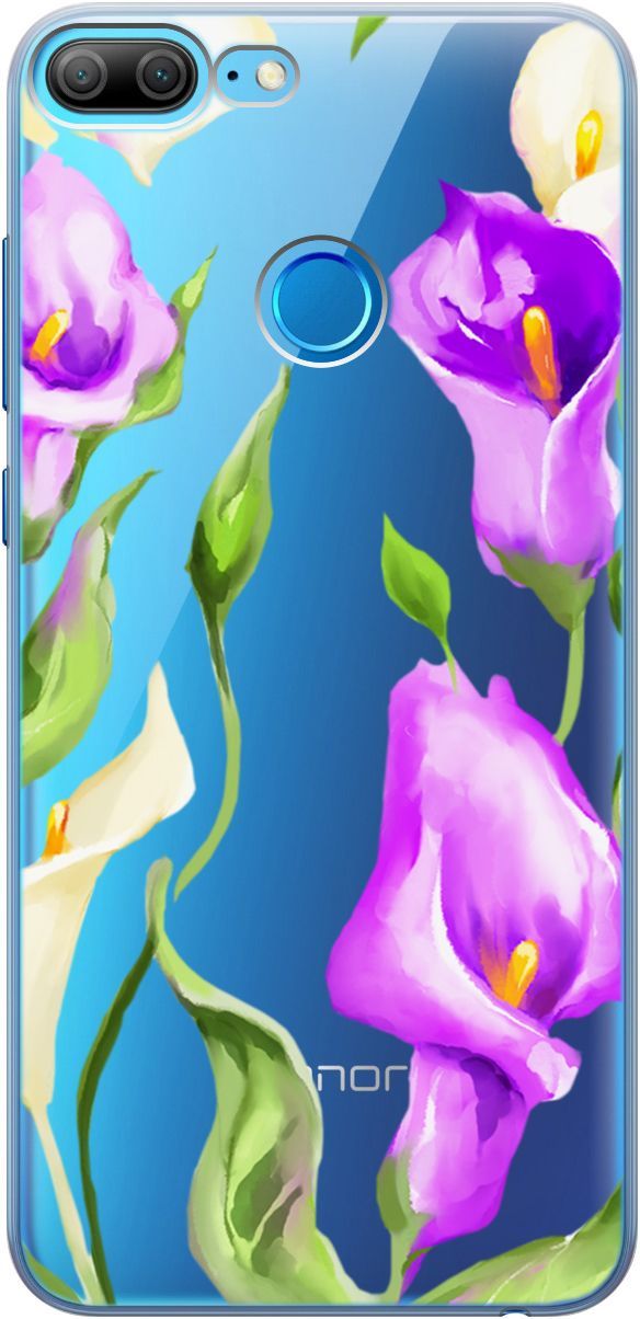 

Силиконовый чехол на Honor 9 Lite с 3D принтом "Amazing Callas" прозрачный, Прозрачный;фиолетовый, 5226