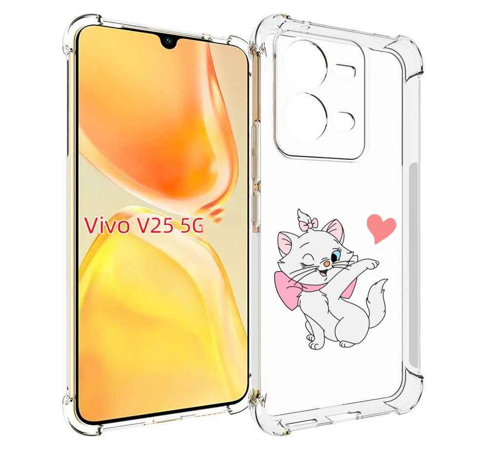 

Чехол MyPads белая-кошечка-с-сердечком женский для Vivo V25 5G / V25e, Прозрачный, Tocco
