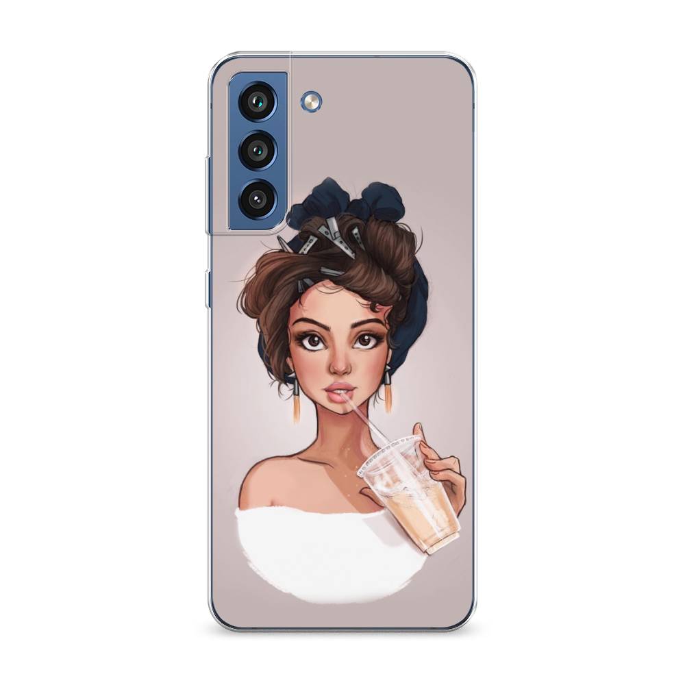 

Чехол на Samsung Galaxy S21 FE 5G "Девушка с фраппе", Серый, 2103050-6