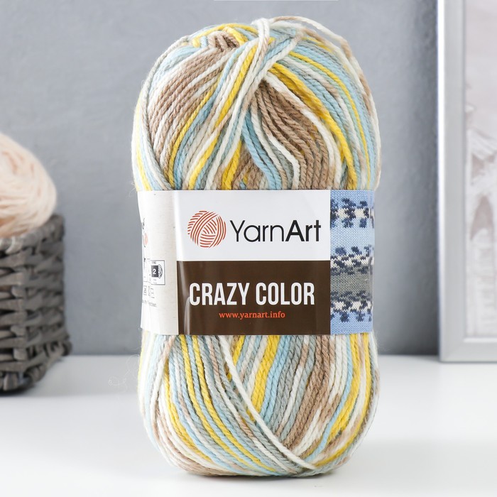 

Пряжа "Crazy color" 25% шерсть, 75% акрил 260м/100гр (180 жёлтый-гол-беж), Разноцветный, Пряжа для вязания "Crazy color"