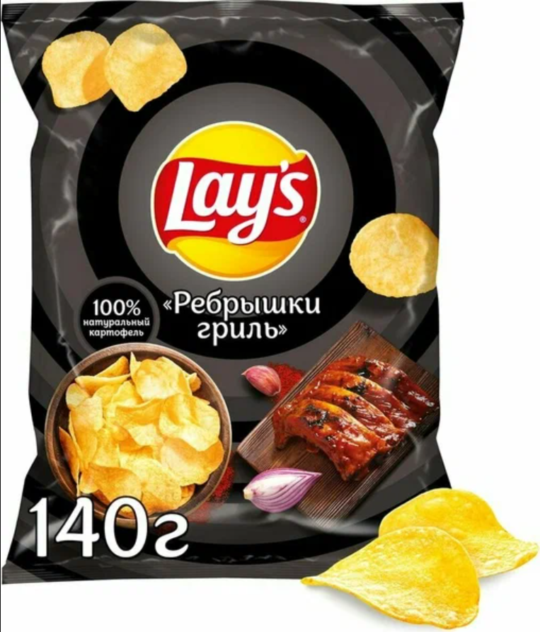

Картофельные чипсы Lays "Ребрышки Гриль" 140 гр. 10 шт. Лейс, Lays