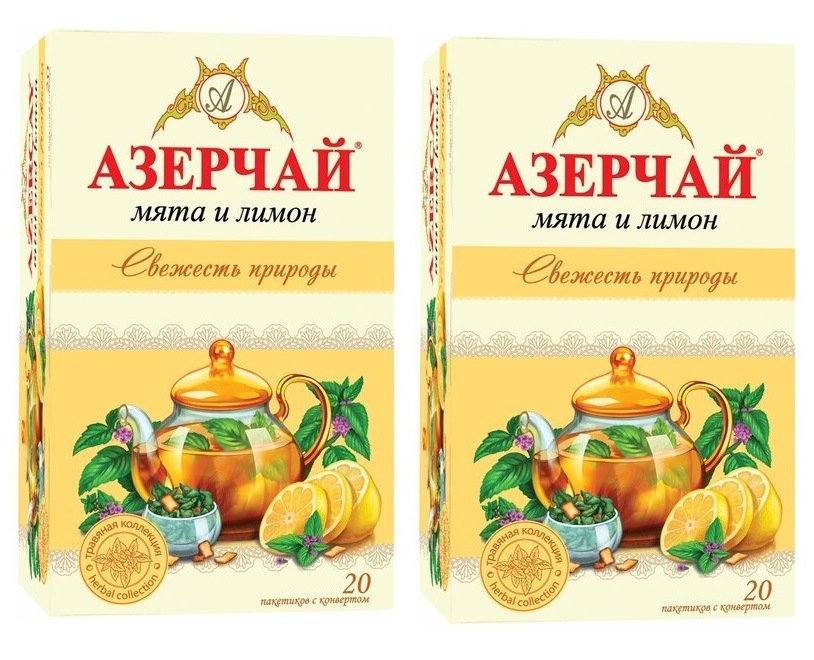 Чай зеленый Azercay Свежесть природы, С мятой и лимоном, 20 пакетиков по 1,8 г, 2 шт