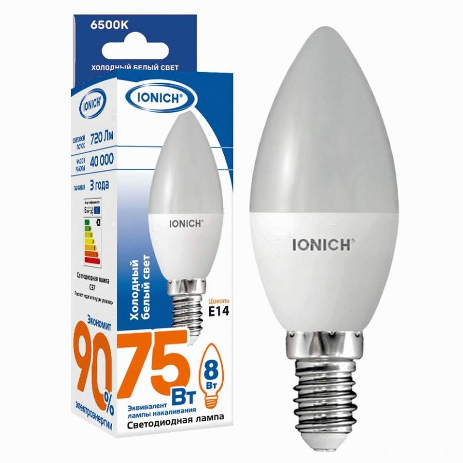 Лампа светодиодная IONICH, E14, 8W, 6500K, 