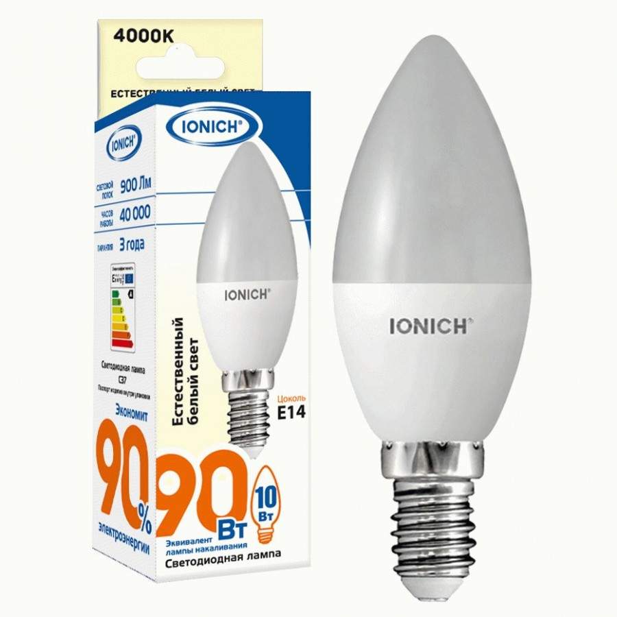 Лампа светодиодная IONICH, E14, 10W, 4000K, 