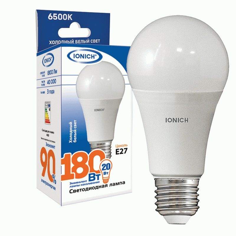 Лампа светодиодная IONICH, E27, 20W, 6500K, ЛОН (