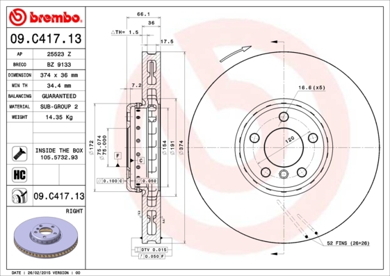 

Тормозной диск brembo 09C41713