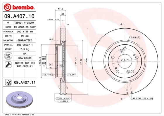 

Тормозной диск brembo 09A40710