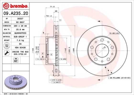 

Тормозной диск brembo 09A23520