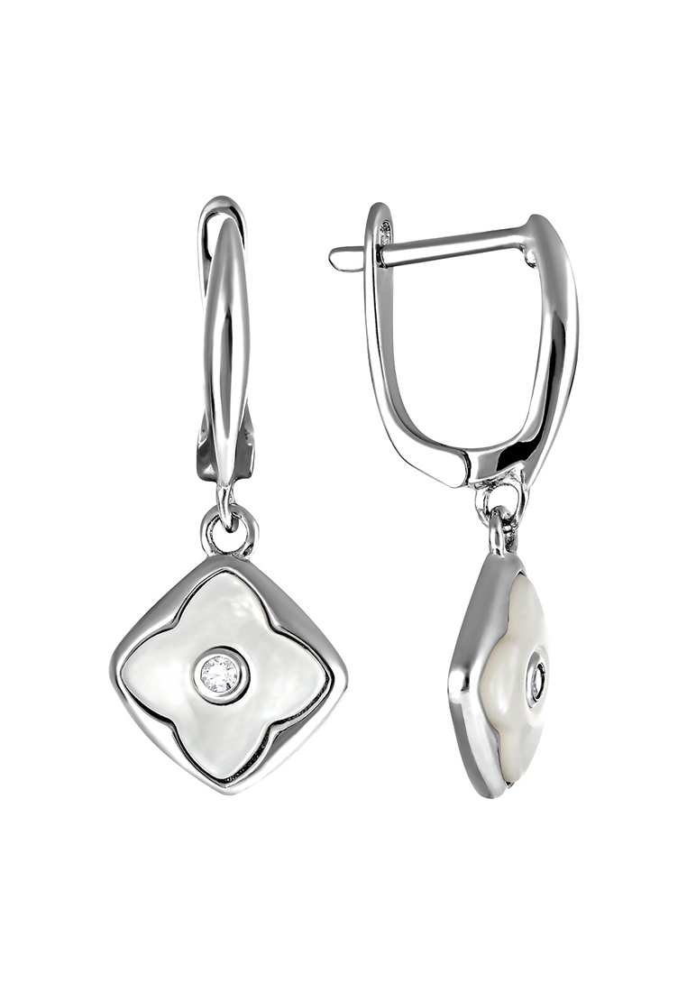 Серьги подвески из серебра с перламутром/фианитом Kari Jewelry СЛ-4974