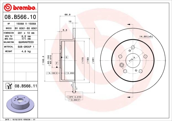 

Тормозной диск brembo 08B56611