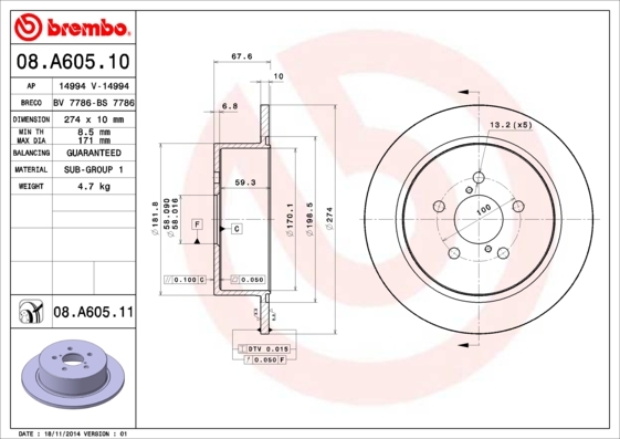 

Тормозной диск brembo 08A60511