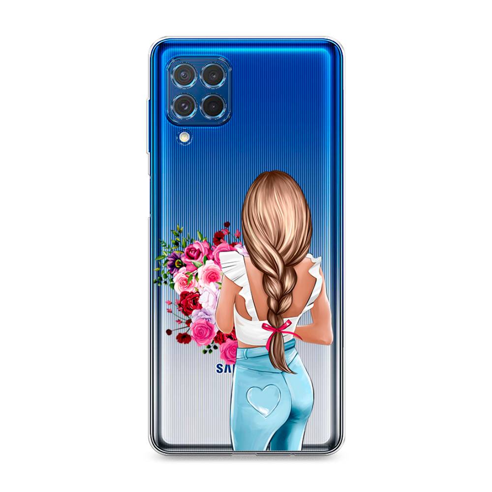 

Чехол на Samsung Galaxy M62 "Девушка с цветами", Коричневый;розовый;голубой, 2102950-6
