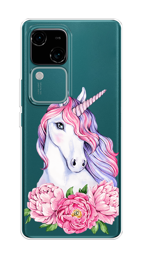 

Чехол на Vivo V30/S18 "Единорог с пионами", Розовый;белый;зеленый, 2610250-1