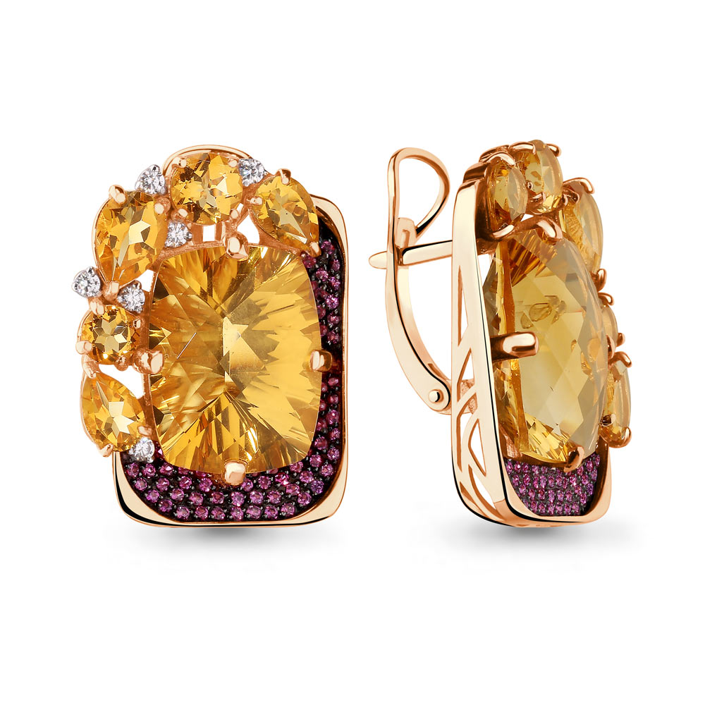 

Серьги из красного золота с цитрином\фианитом Aquamarine Aquamarine 4495306Р_585_кз, 4495306Р_585_кз