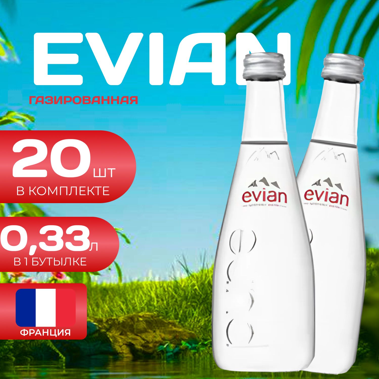 Evian Вода Газированная Стекло 0.33л. (20 шт.) Эвиан