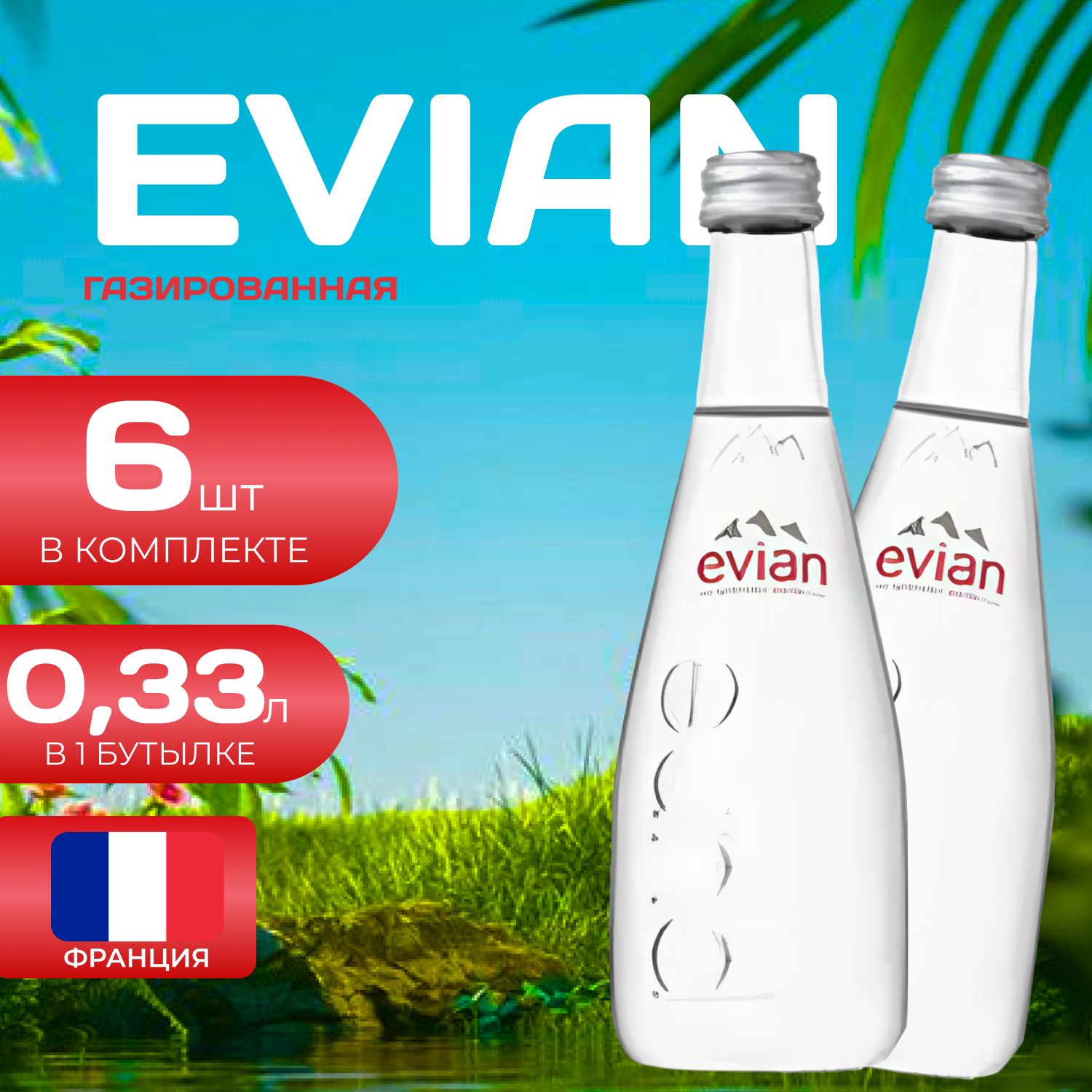 Evian Вода Газированная Стекло 0.33л. (6 шт.) Эвиан