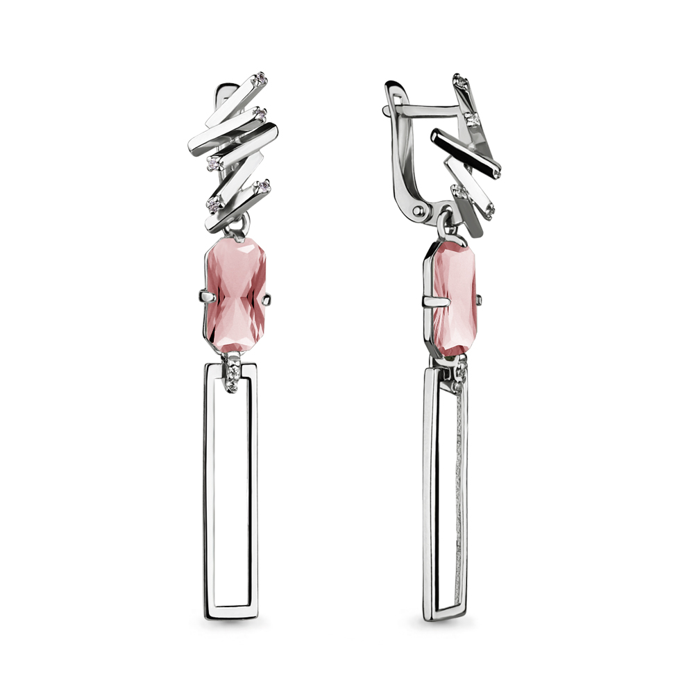 

Серьги подвески из серебра Aquamarine 4494590, морганит искусственный/фианит, 4494590_925_р