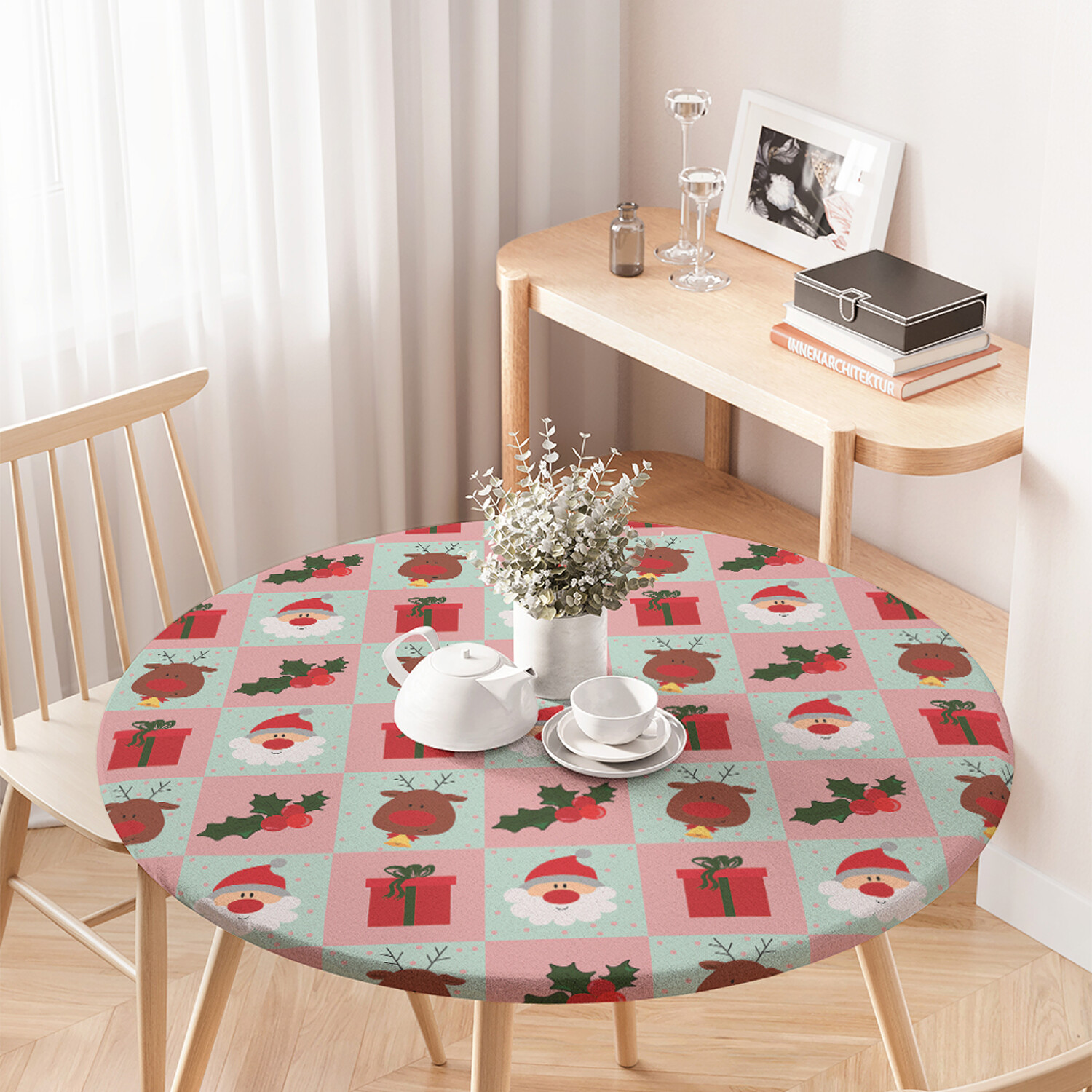 

Скатерть на кухонный стол JoyArty "Дед Мороз в квадрате" на резинке диаметр 75-100 см, Красный, Дед Мороз в квадрате