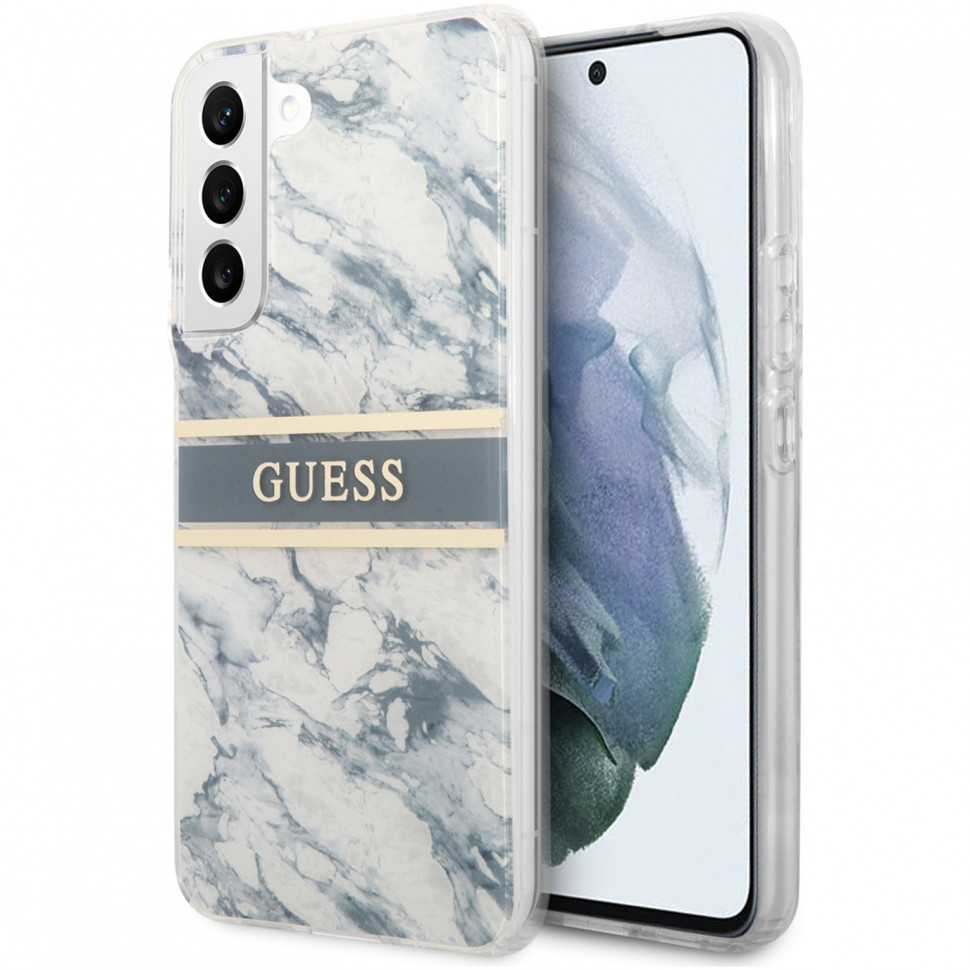 фото Чехол cg mobile guess pc/tpu marble with gold stripe hard для galaxy s22, синий