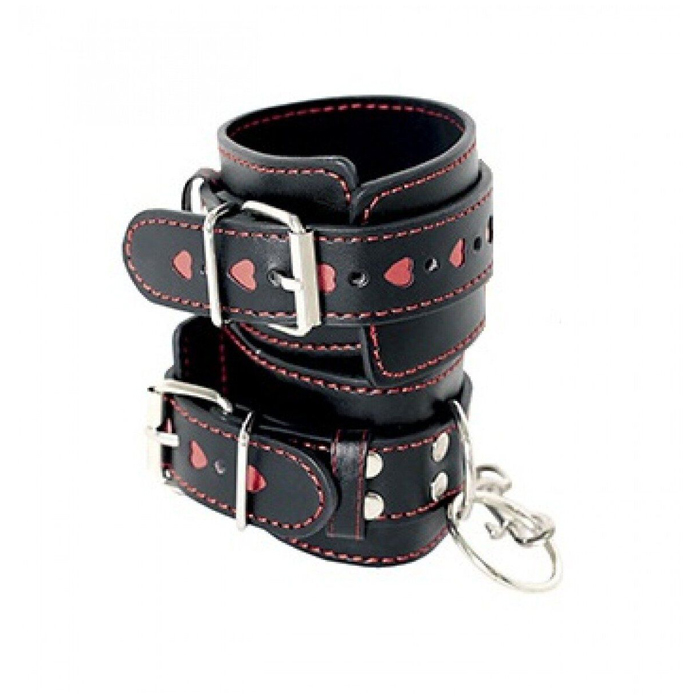Наручники Сумерки Богов с красными сердечками на манжетах черный