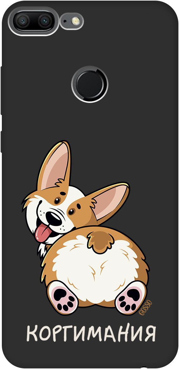 

Матовый чехол на Honor 9 Lite с принтом "CorgiMania" черный, 2439