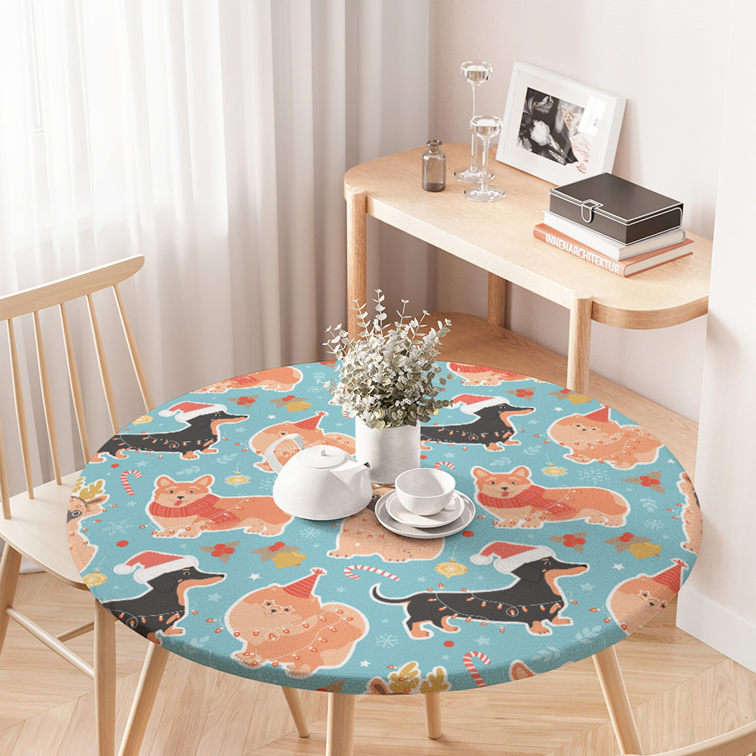 

Скатерть на кухонный стол JoyArty "Собачья вечеринка" круглая на резинке,диаметр 75-100см, Синий, Собачья вечеринка