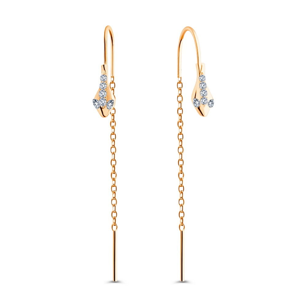 

Серьги продевки из серебра 585Gold 702012843, фианит, 702012843