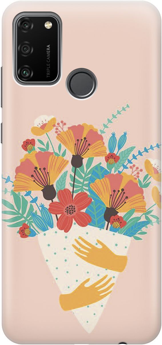 

Силиконовый чехол на Honor 9A с принтом "Букет на розовом", Красный;розовый, 4457