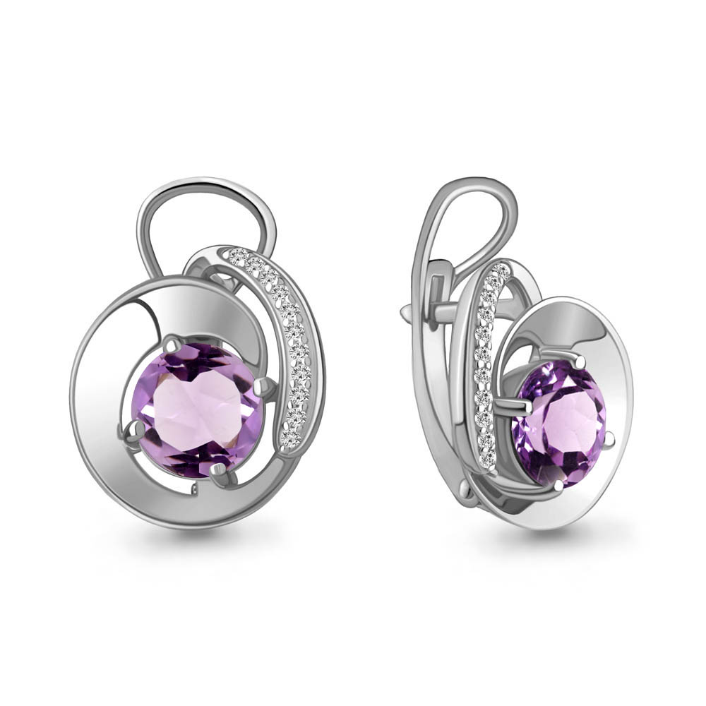 

Серьги из серебра с аметистом\фианитом Aquamarine Aquamarine 4487204А_925_р, 4487204А_925_р