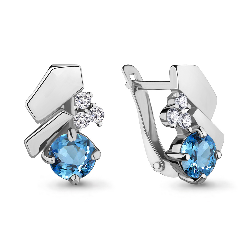 

Серьги из серебра с топазом\фианитом Aquamarine Aquamarine 4480605А_925_р, 4480605А_925_р