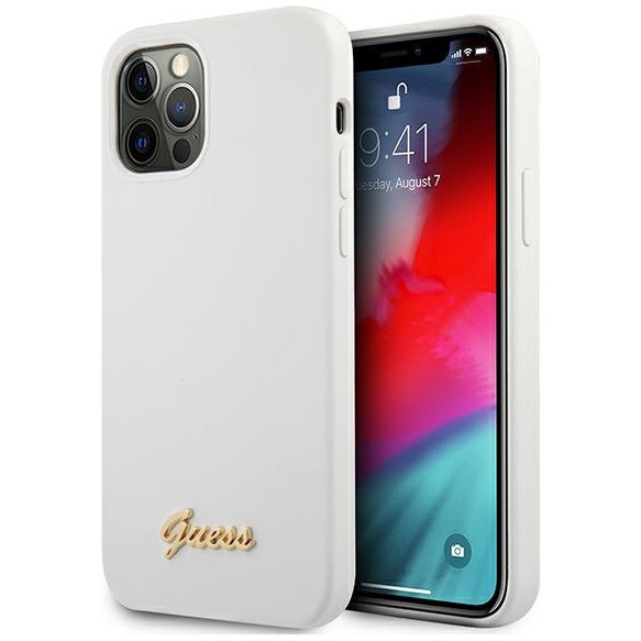 фото Чехол cg mobile guess liquid silicone gold metal logo hard для iphone 12 pro max, белый