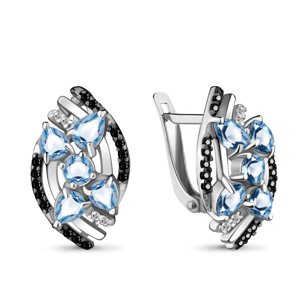 

Серьги из серебра с топазом\фианитом Aquamarine Aquamarine 4475105Ч_925_р, 4475105Ч_925_р