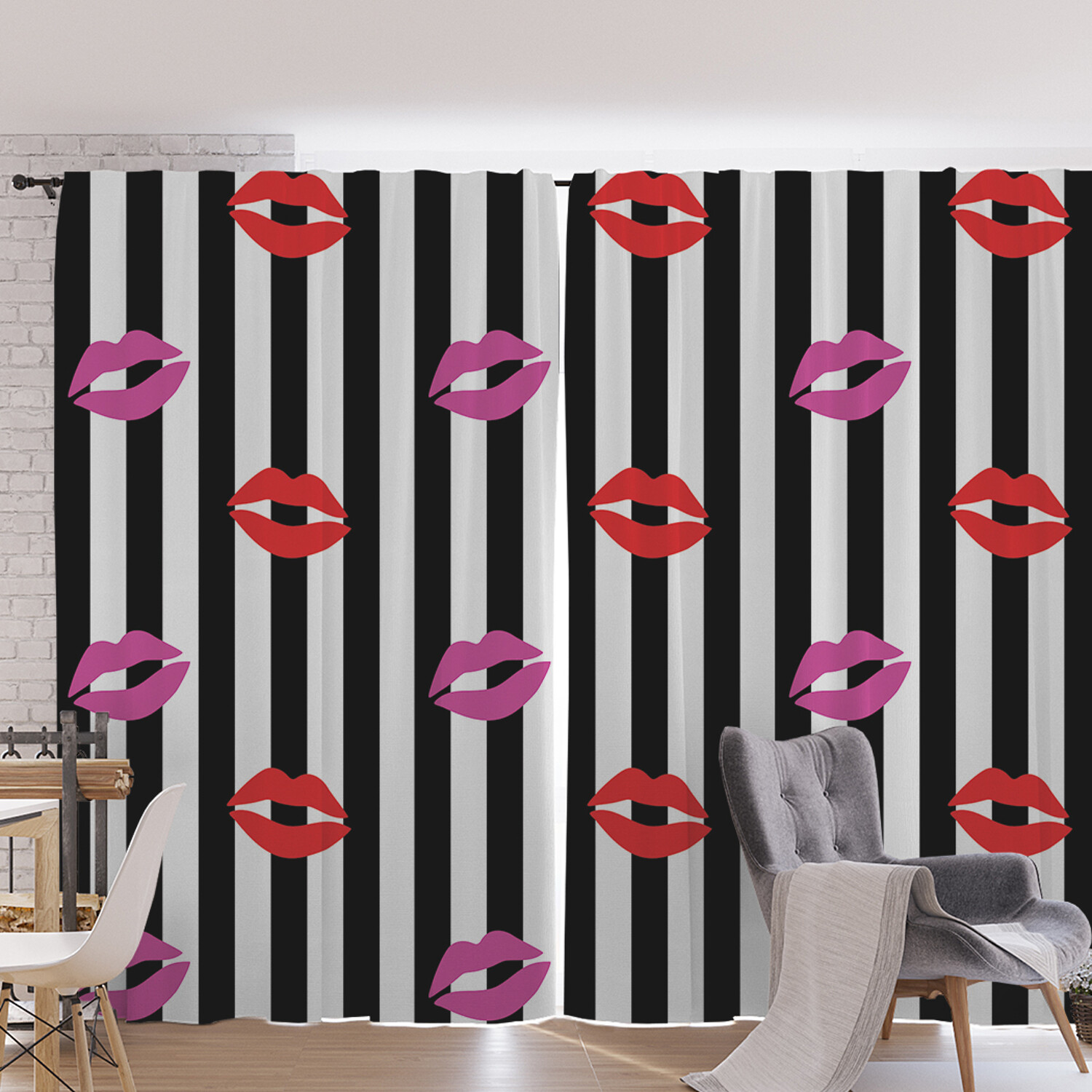 

Шторы под лён JoyArty "Полосатый поцелуй", серия Oxford DeLux, 340х265 см, Полосатый поцелуй