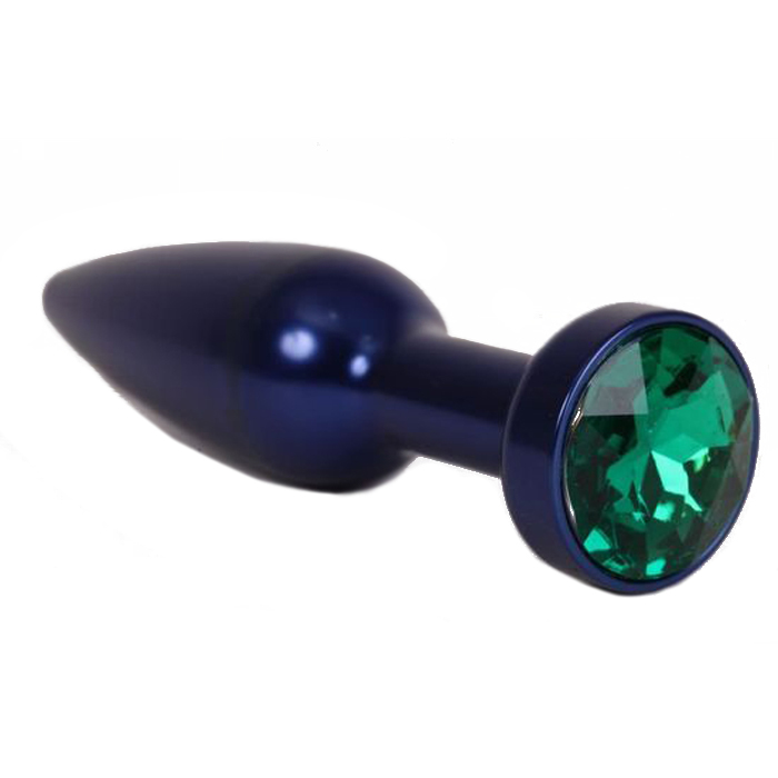 Большая синяя анальная пробка с зеленым стразом 11,2 см