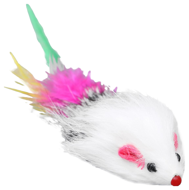 

Игрушка для кошек Пижон Мышь из натурального меха с хвостом из перьев, 6,5 см, микс цветов