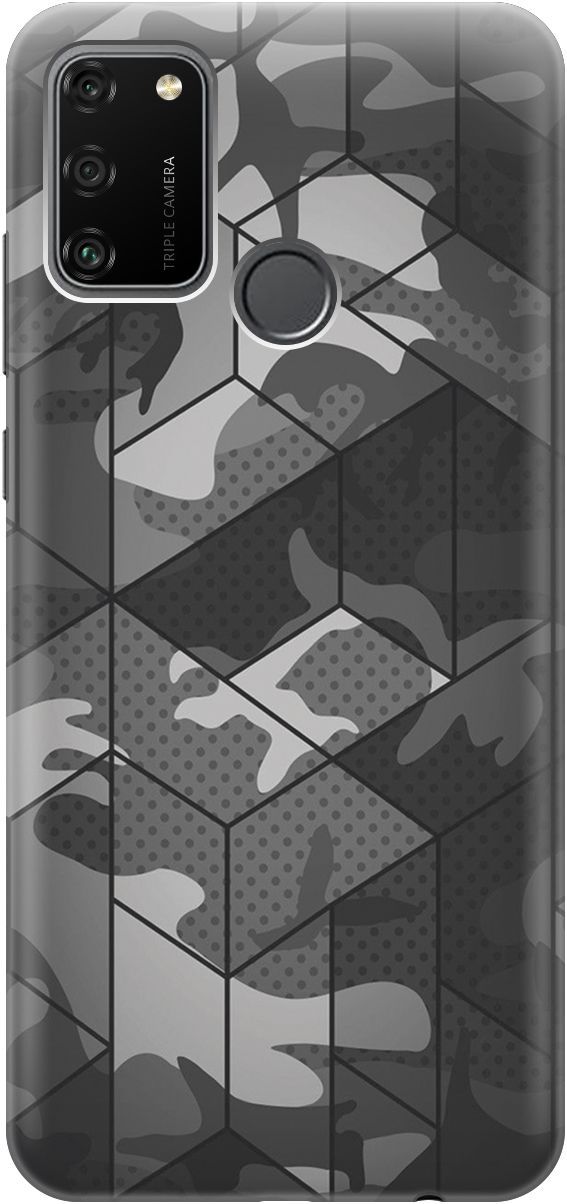 

Силиконовый чехол на Honor 9A с принтом "Камуфляжная геометрия", Белый;серый, 4197