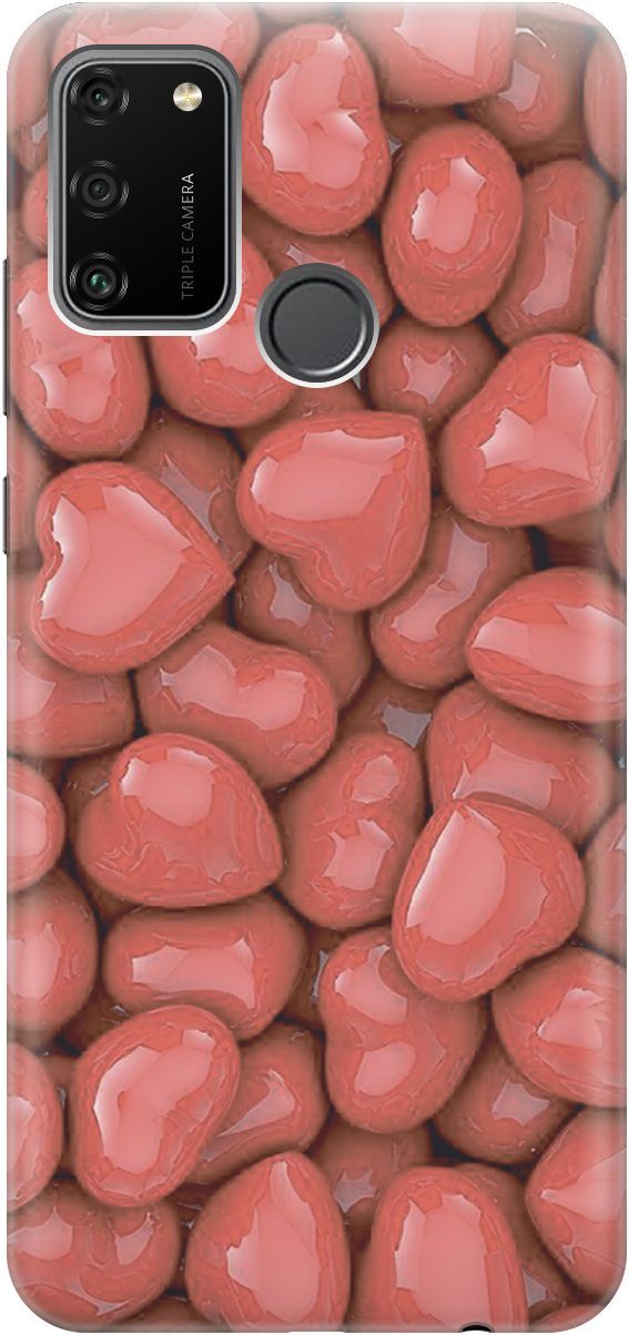

Силиконовый чехол на Honor 9A с эффектом блеска "Красные сердечки", Красный, 3969