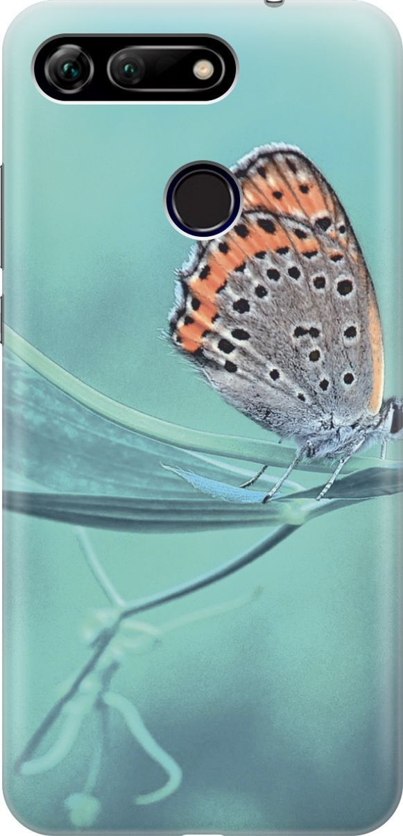

Силиконовый чехол на Honor View 20 (V20) "Бабочка на листке", Голубой;оранжевый, 3402