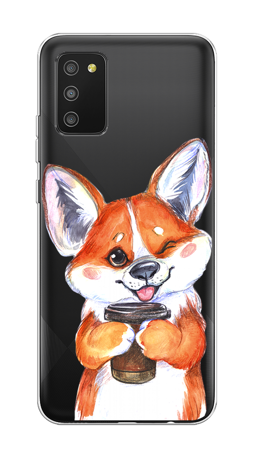 

Чехол на Samsung Galaxy A02s "Корги с кофе", Оранжевый;белый, 2102350-4