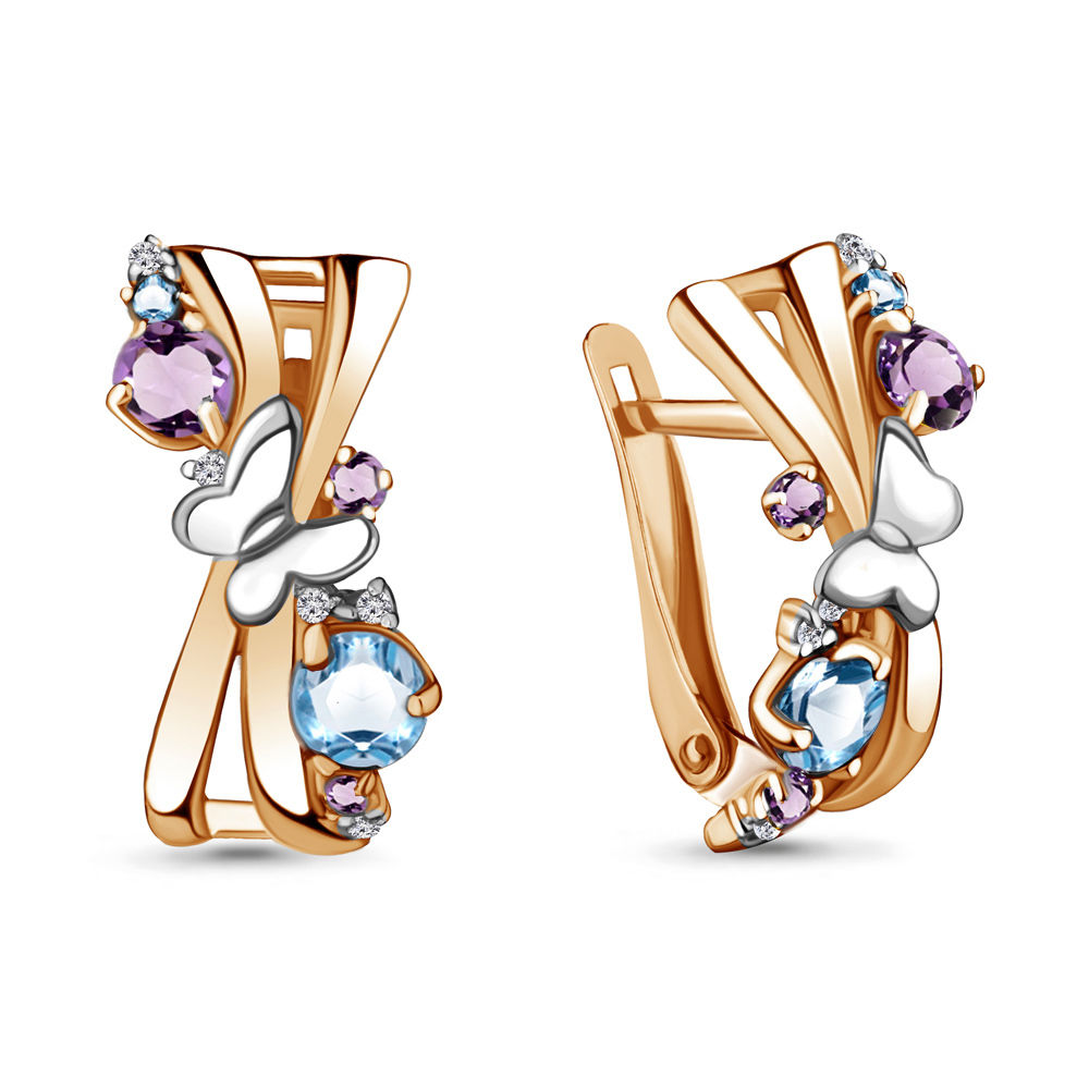 

Серьги из серебра с аметистом\топазом\фианитом Aquamarine Aquamarine 4471430_925_з, 4471430_925_з