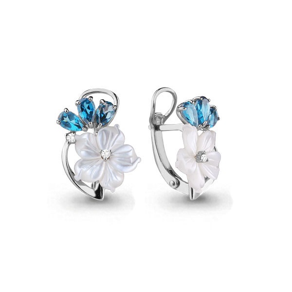 

Серьги из серебра с топазом\фианитом\перламутром Aquamarine Aquamarine 4470905_925_р, 4470905_925_р