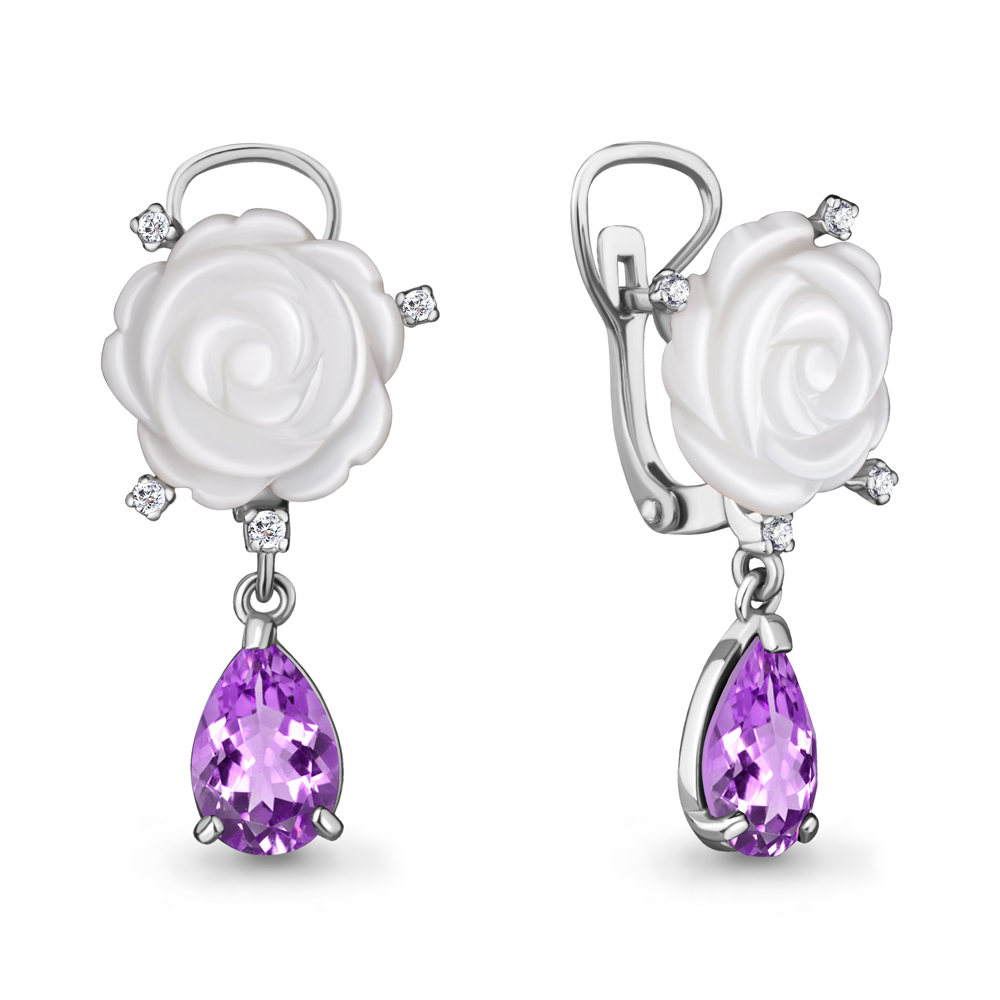 

Серьги из серебра с аметистом\фианитом Aquamarine Aquamarine 4470204А_925_р, 4470204А_925_р