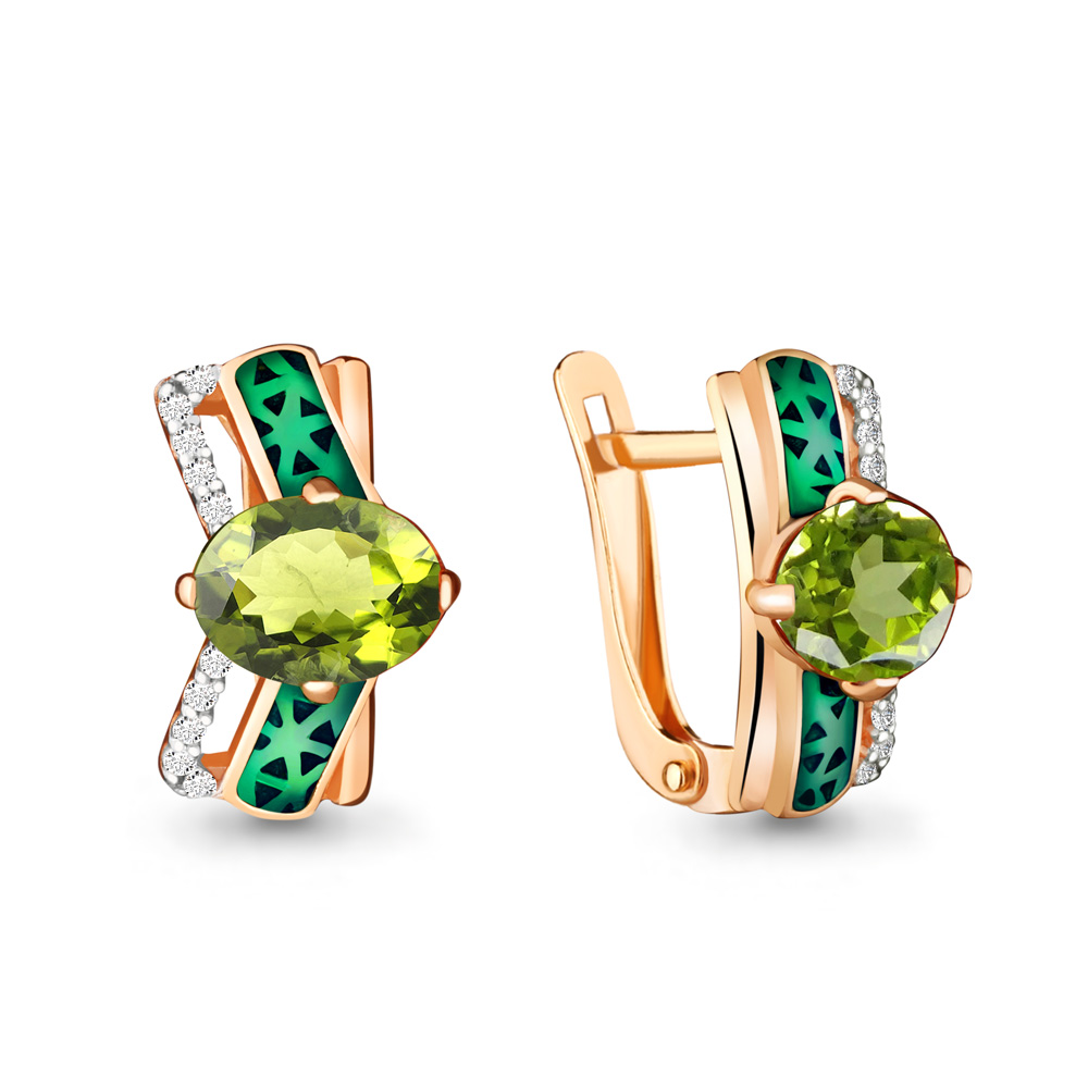 

Серьги из серебра с хризолитом\фианитом\эмалью Aquamarine Aquamarine 4465007А_925_з, 4465007А_925_з