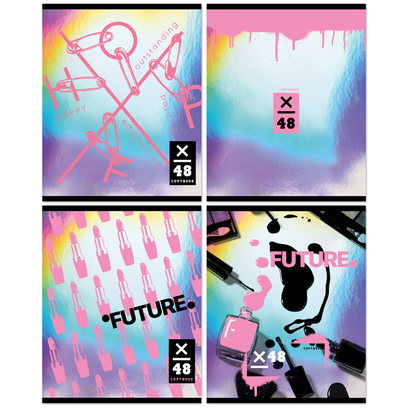 

Тетрадь BG "Future pink" 48 листов А5 клетка матовая ламинация металлизация 12 штук