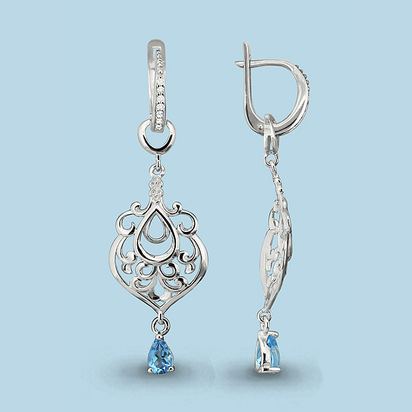 

Серьги из серебра с топазом\фианитом Aquamarine Aquamarine 4452005А_925_р, 4452005А_925_р
